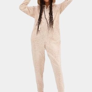 Cat & Jack Anilmal Print Onesie Animal Print Pajamas With Ears Size L 14